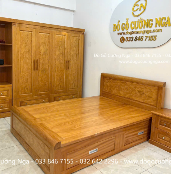 Bộ Combo Phòng Ngủ Gỗ Gõ Đỏ 3 Chi Tiết Tiết Kế Đẹp Mắt Sang Trọng 