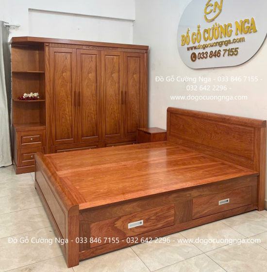 Bộ Nội Thất Phòng Ngủ Gỗ Hương Đá 4 Chi Tiết Sang Trọng 