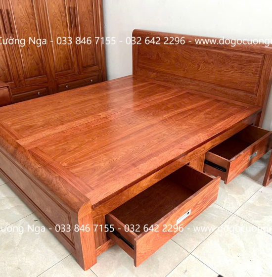 Giường gỗ hương đá ngăn kéo hiên đại 