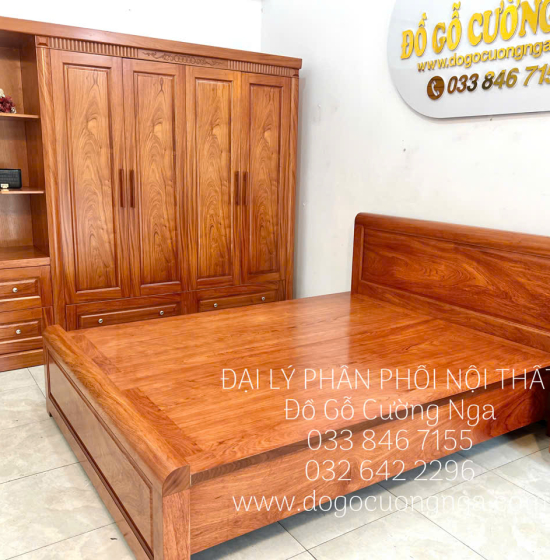 Nội Thất Phòng Ngủ Gỗ Hương Đá Thiết Kế Trẻ Trung Hiện Đại 