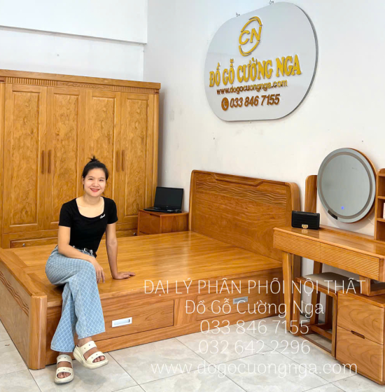 Bộ Combo Phòng Ngủ Gỗ Gõ Đỏ Thiết Kế Tinh Tế Hiện Đại 