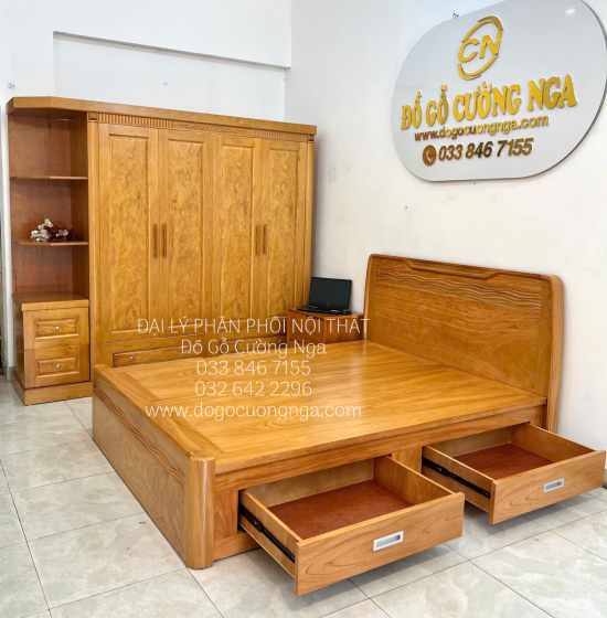 Bộ Combo Phòng Ngủ Gỗ Gõ Đỏ 3 Chi Tiết Hiện Đại 