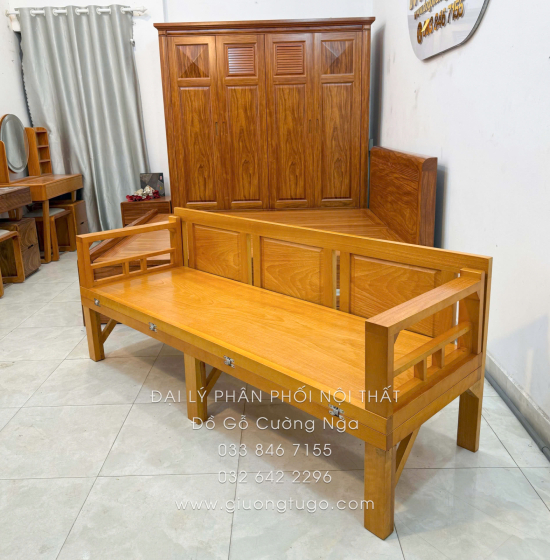 Giường Gấp Gỗ Gõ Đỏ Chân Cao Phù Hợp Người Lớn Tuổi, Mẹ Bầu