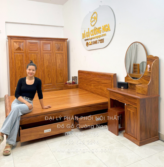 Combo Phòng Ngủ Gỗ Cẩm Vân 4 Chi Tiết Đơn Giản Tinh Tế