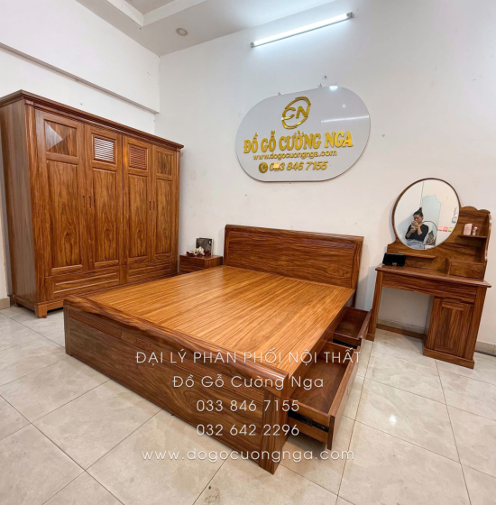 Combo Phòng Ngủ Gỗ Cẩm Vân 4 Chi Tiết Đơn Giản Tinh Tế