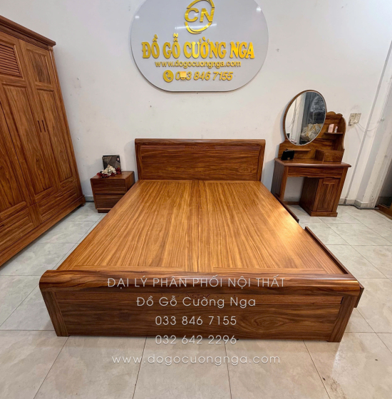 Giường Ngủ Gỗ Cẩm 2 Ngăn Kéo Hiện Đại - Vạt Phản Liền