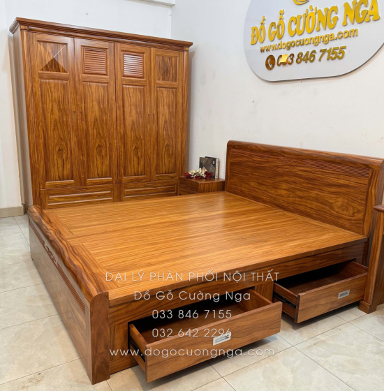 Combo Phòng Ngủ Gỗ Cẩm Vân 3 Chi Tiết Đơn Giản Tinh Tế