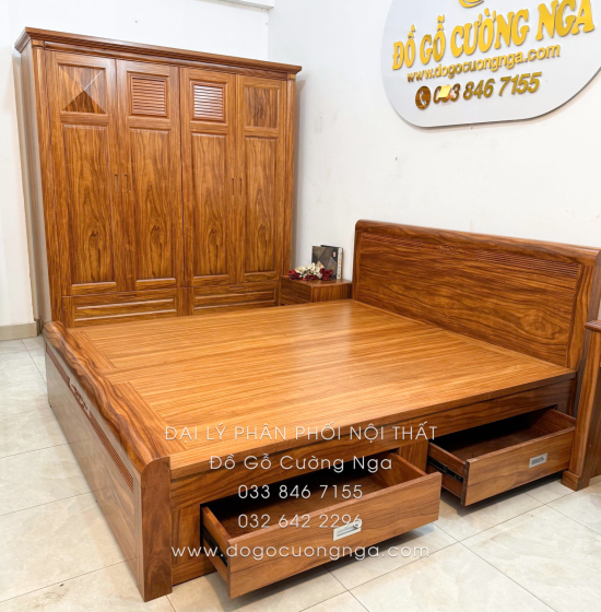 Combo Phòng Ngủ Gỗ Cẩm Vân 4 Chi Tiết Đơn Giản Tinh Tế