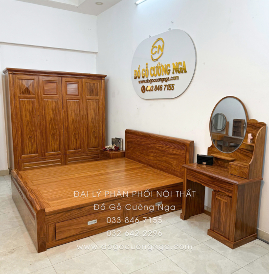 Combo Phòng Ngủ Gỗ Cẩm Vân 4 Chi Tiết Đơn Giản Tinh Tế