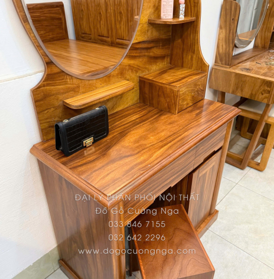 Bàn Trang Điểm Gỗ Cẩm Vân 85cm Gương Hộp Quý Phái