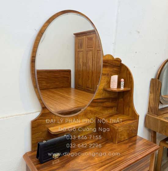 Bàn Trang Điểm Gỗ Cẩm Vân 85cm Gương Hộp Quý Phái