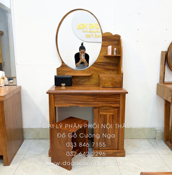 Bàn Trang Điểm Gỗ Cẩm Vân 85cm Gương Hộp Quý Phái