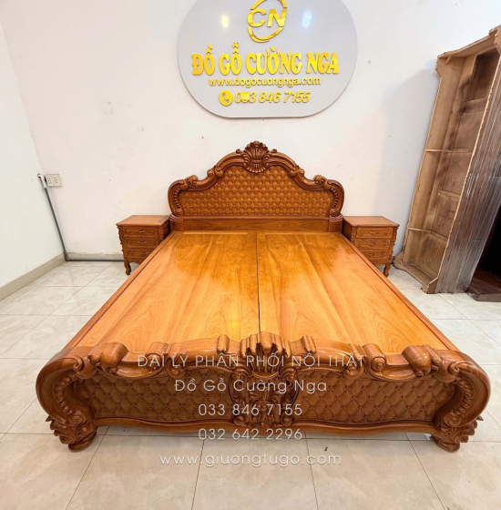 Combo Phòng Ngủ Gỗ Gõ Đỏ 3 Chi Tiết - Hoa Văn Tân Cổ Điển