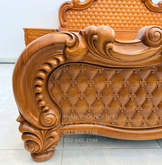 Giường gỗ gõ đỏ cao cấp - phản gõ liền 