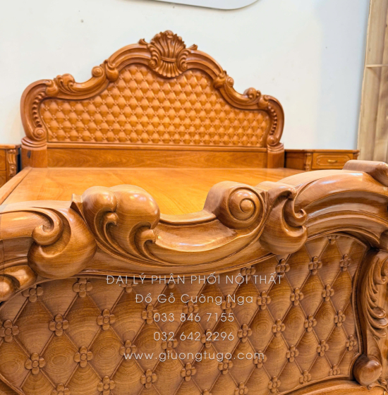 Giường gỗ gõ đỏ cao cấp - phản gõ liền 