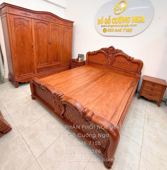 Combo Phòng Ngủ Gỗ Hương Đá 3 Chi Tiết Tân Cổ Điển Sang Trọng