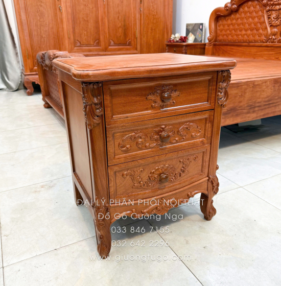 Combo Phòng Ngủ Gỗ Hương Đá 3 Chi Tiết Tân Cổ Điển Sang Trọng