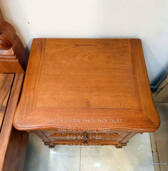 Tủ Táp Đầu Giường Gỗ Hương Đá 3 Ngăn Kéo Tân Cổ Điển