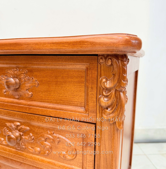 Tủ Táp Đầu Giường Gỗ Hương Đá 3 Ngăn Kéo Tân Cổ Điển