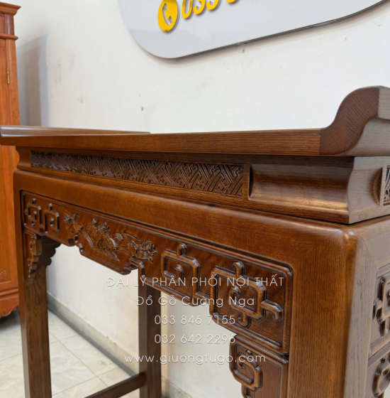 Bàn Thờ Án Gian Gỗ Sồi Mỹ 1m07 - Kèm Tủ Táp Tinh Tế Màu Óc Chó