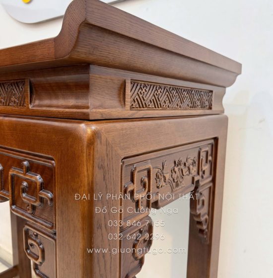 Bàn Thờ Án Gian Gỗ Sồi Mỹ 1m07 - Kèm Tủ Táp Tinh Tế Màu Óc Chó