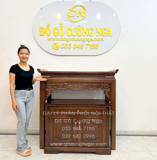 Bàn Thờ Án Gian Gỗ Sồi Mỹ 1m07 - Kèm Tủ Táp Tinh Tế Màu Óc Chó