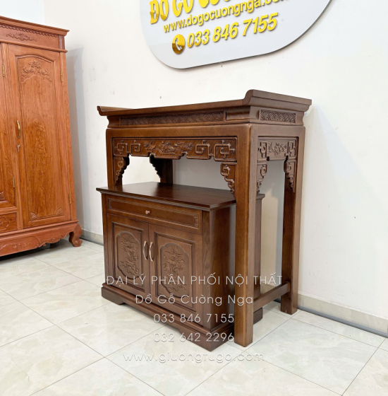 Bàn Thờ Án Gian Gỗ Sồi Mỹ 1m07 - Kèm Tủ Táp Tinh Tế Màu Óc Chó
