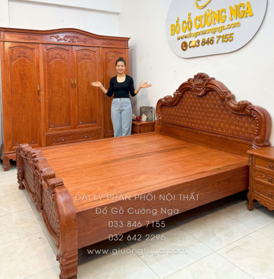 Combo Phòng Ngủ Gỗ Hương Đá 3 Chi Tiết Tân Cổ Điển Cao Cấp