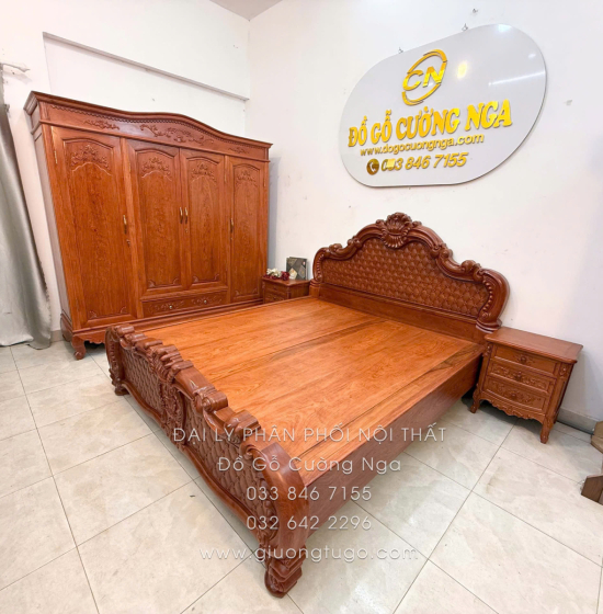 Combo Phòng Ngủ Gỗ Hương Đá 3 Chi Tiết Tân Cổ Điển Cao Cấp