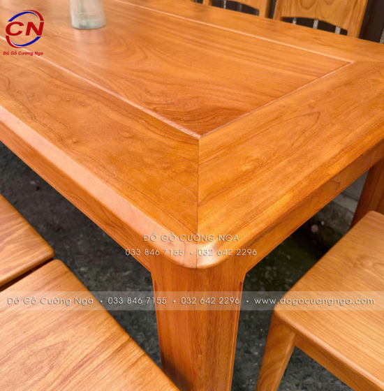 Bộ Bàn Ăn Gỗ Gõ Đỏ Hiện Đại 8 Ghế Mặt Liền 