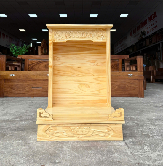 Bộ 3 Chi Tiết Bàn Thờ Ông Địa Thần Tài Gỗ Thông Tam Cấp Gọn Đẹp