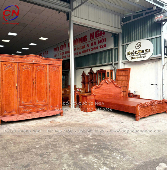 Giường Ngủ Gỗ Hương Đá - Phản Liền Tân Cổ Điển