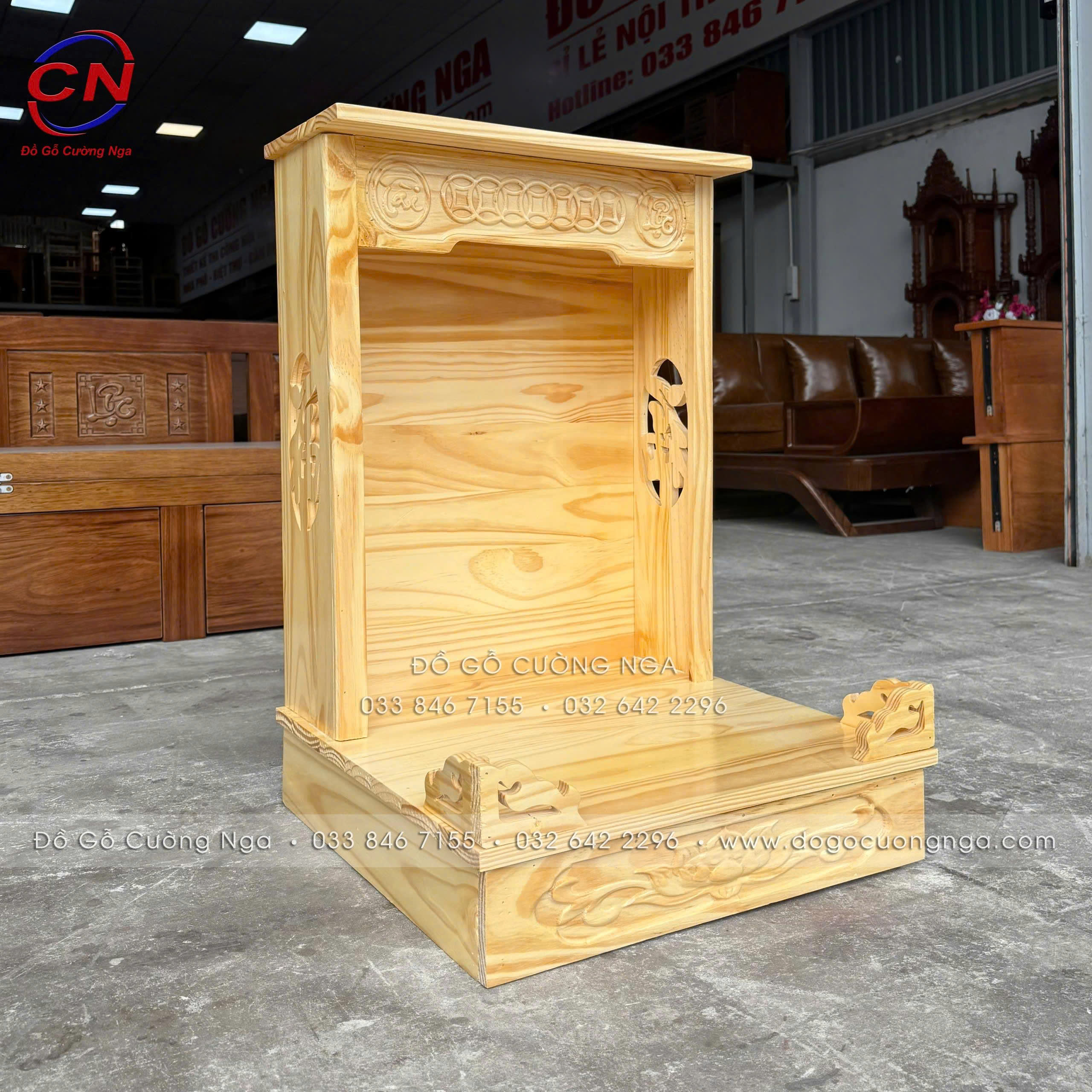 Bộ bàn thờ gỗ thông kết hợp tam cấp hiện đại 