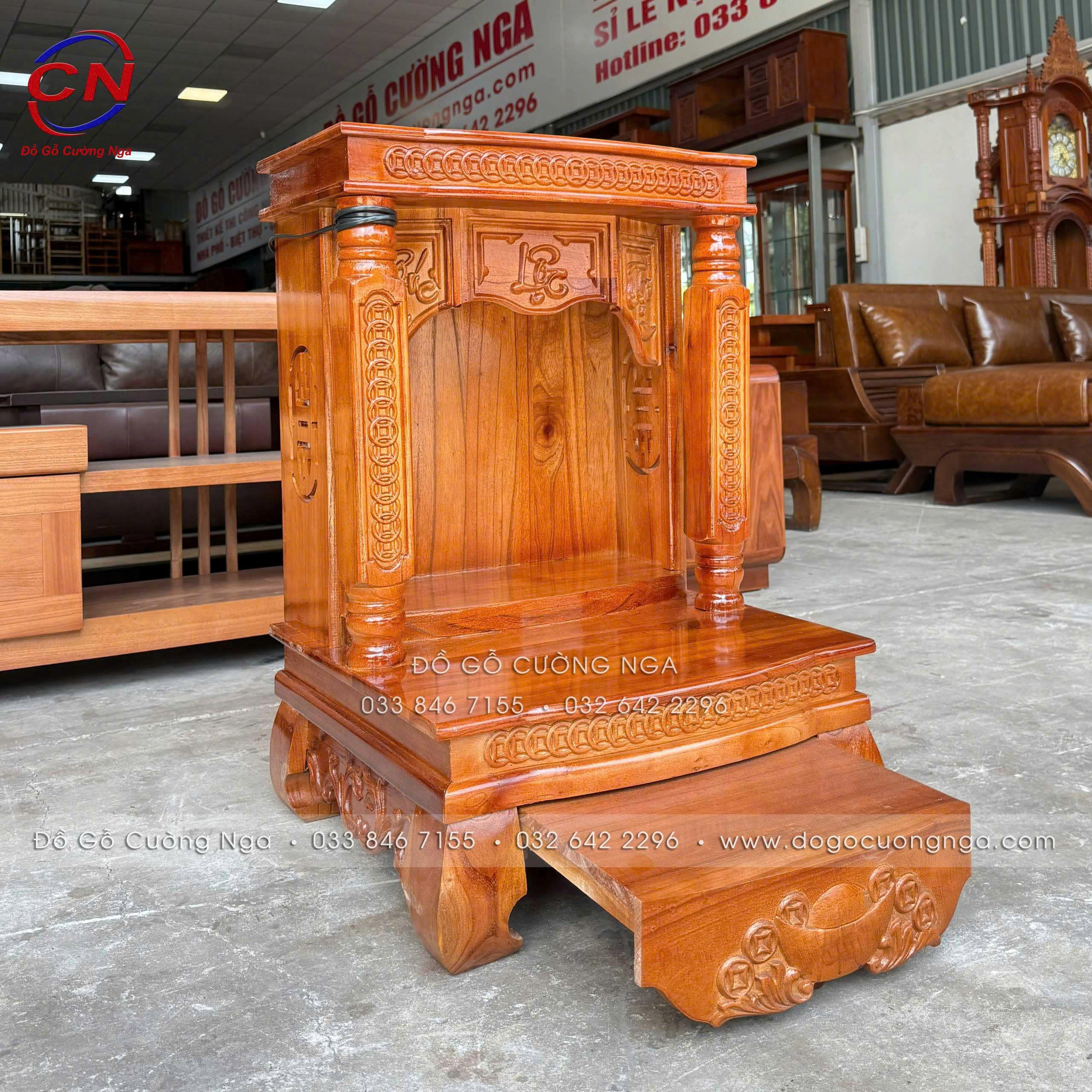 bàn thờ ông địa gỗ xoan 60cm 