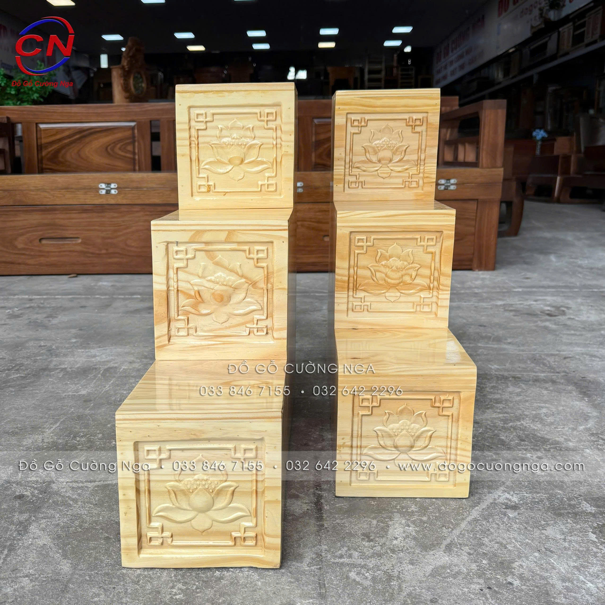 bàn thờ ông tài địa gỗ thông kèm bậc tam cấp