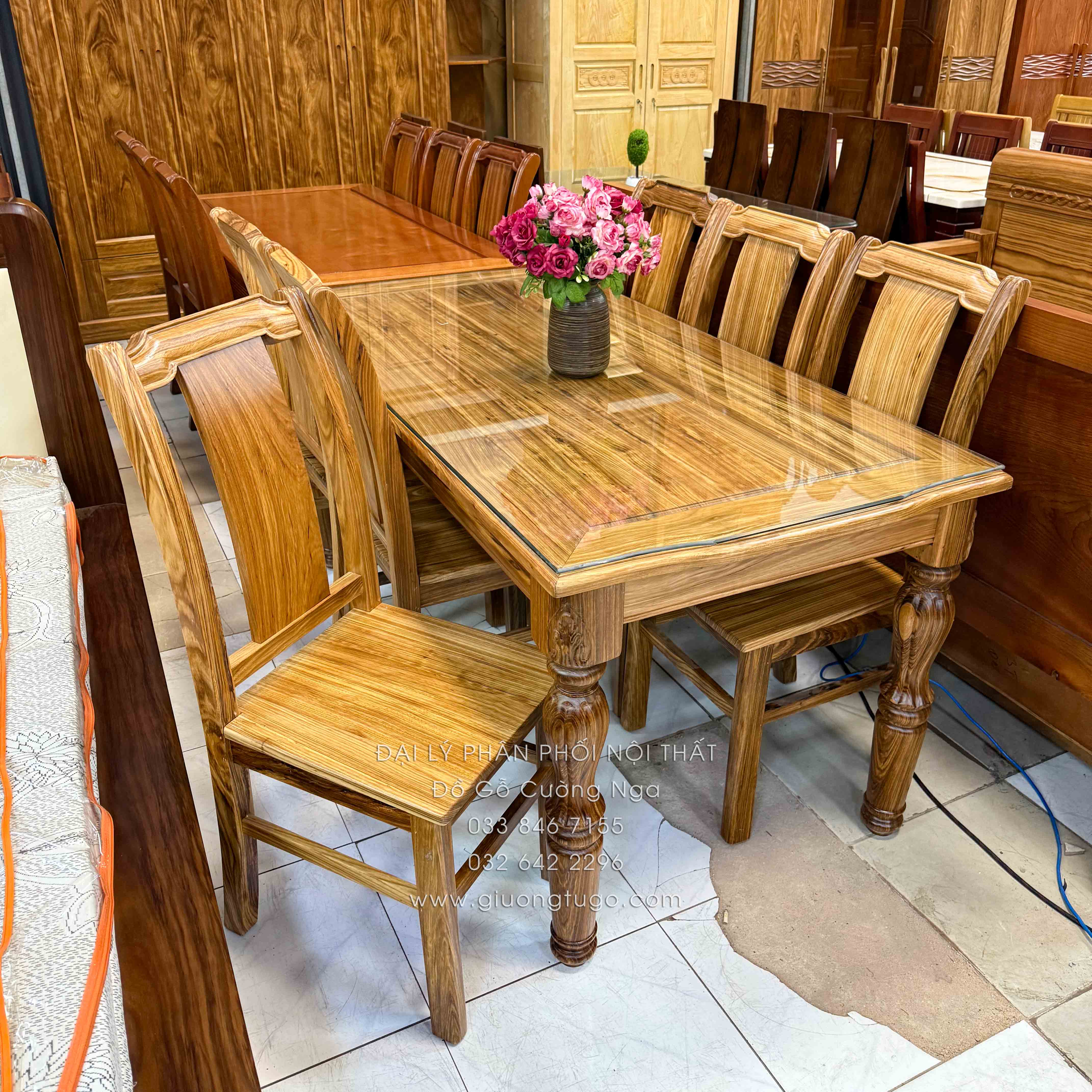 Bộ bàn ăn gỗ hương xám 6 ghế cao cấp