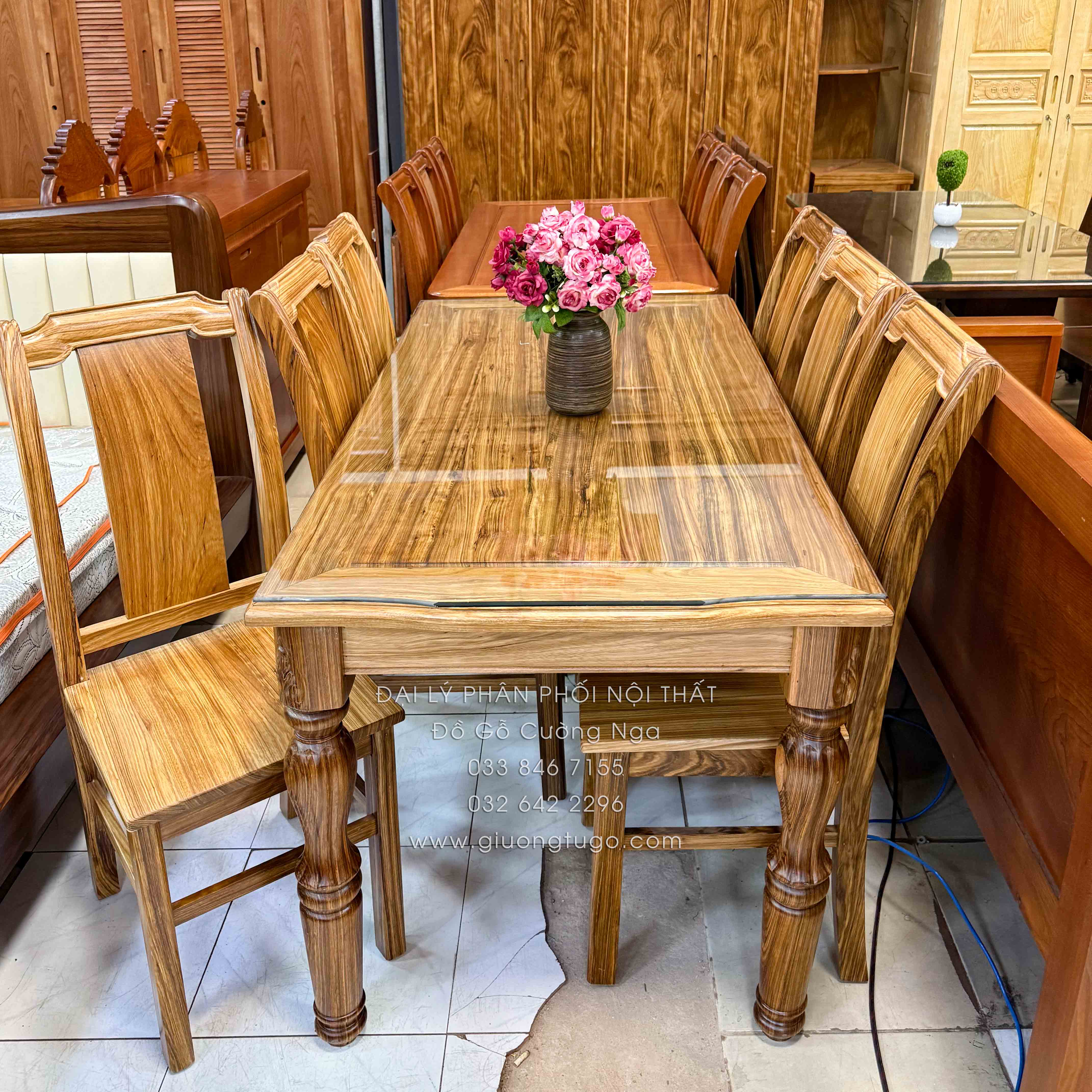 Bộ bàn ăn gỗ hương xám 6 ghế cao cấp