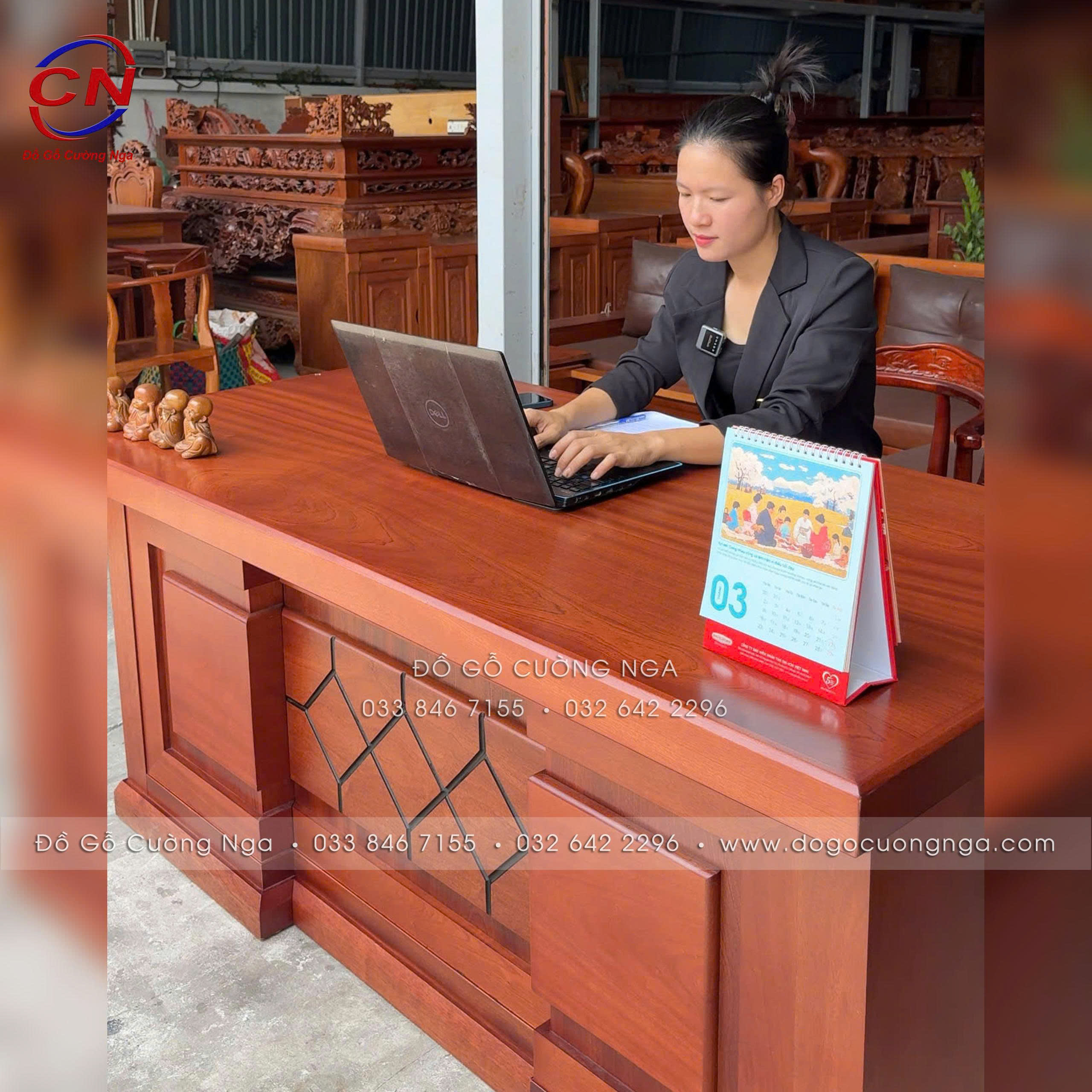 bàn làm việc giám đốc gỗ xoan đào 1m87