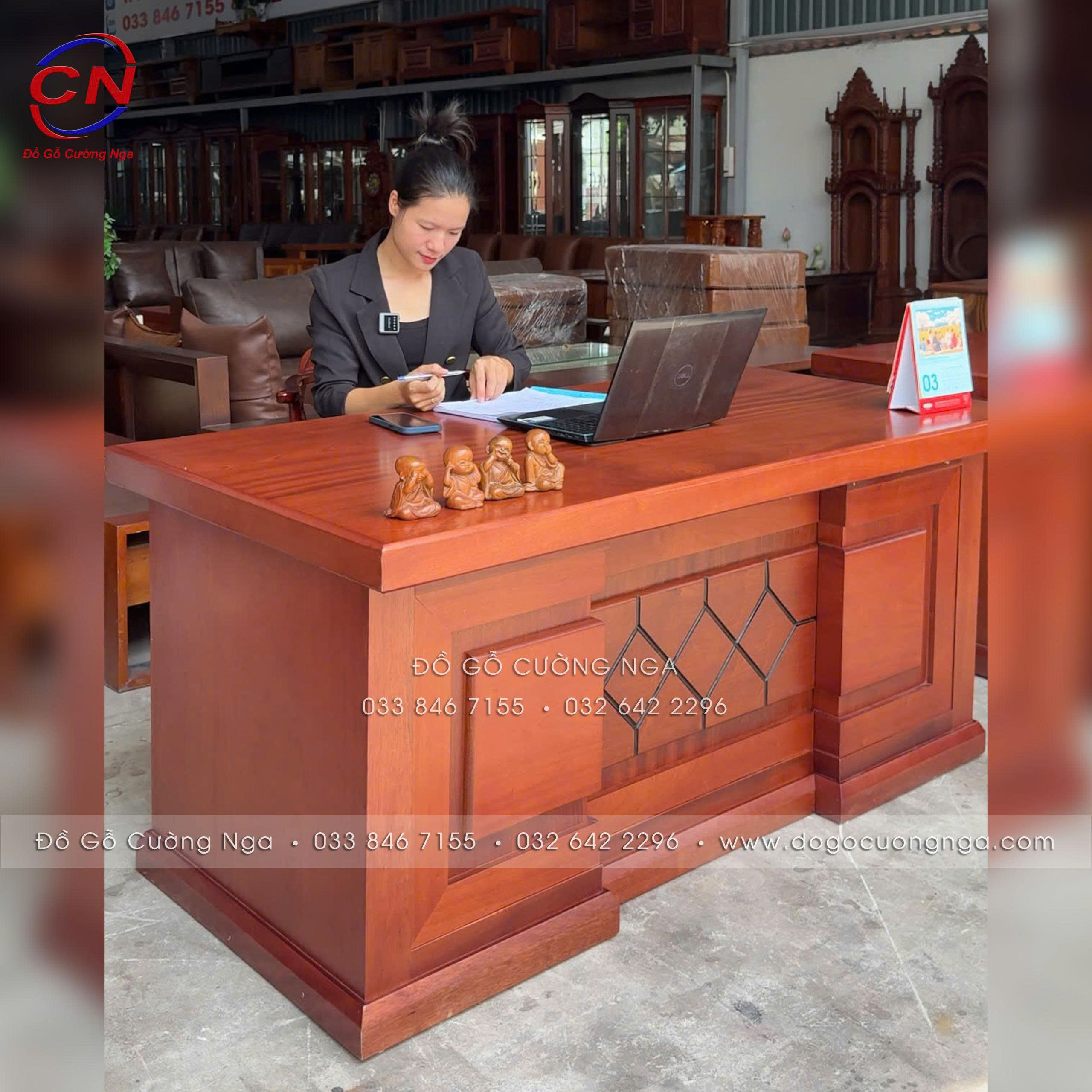 bàn làm việc gỗ xoan đào 