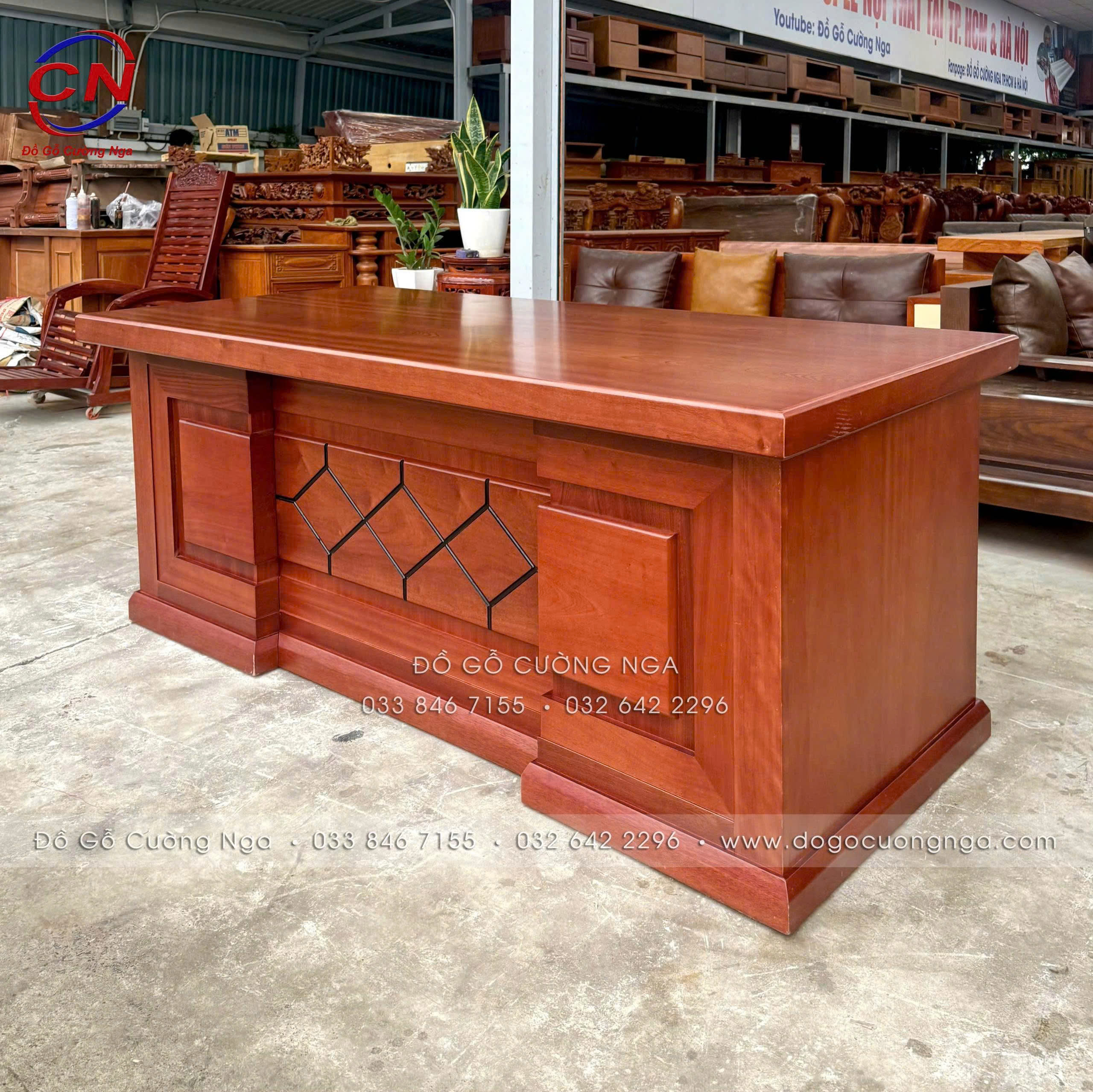 bàn làm việc gỗ xoan đào 
