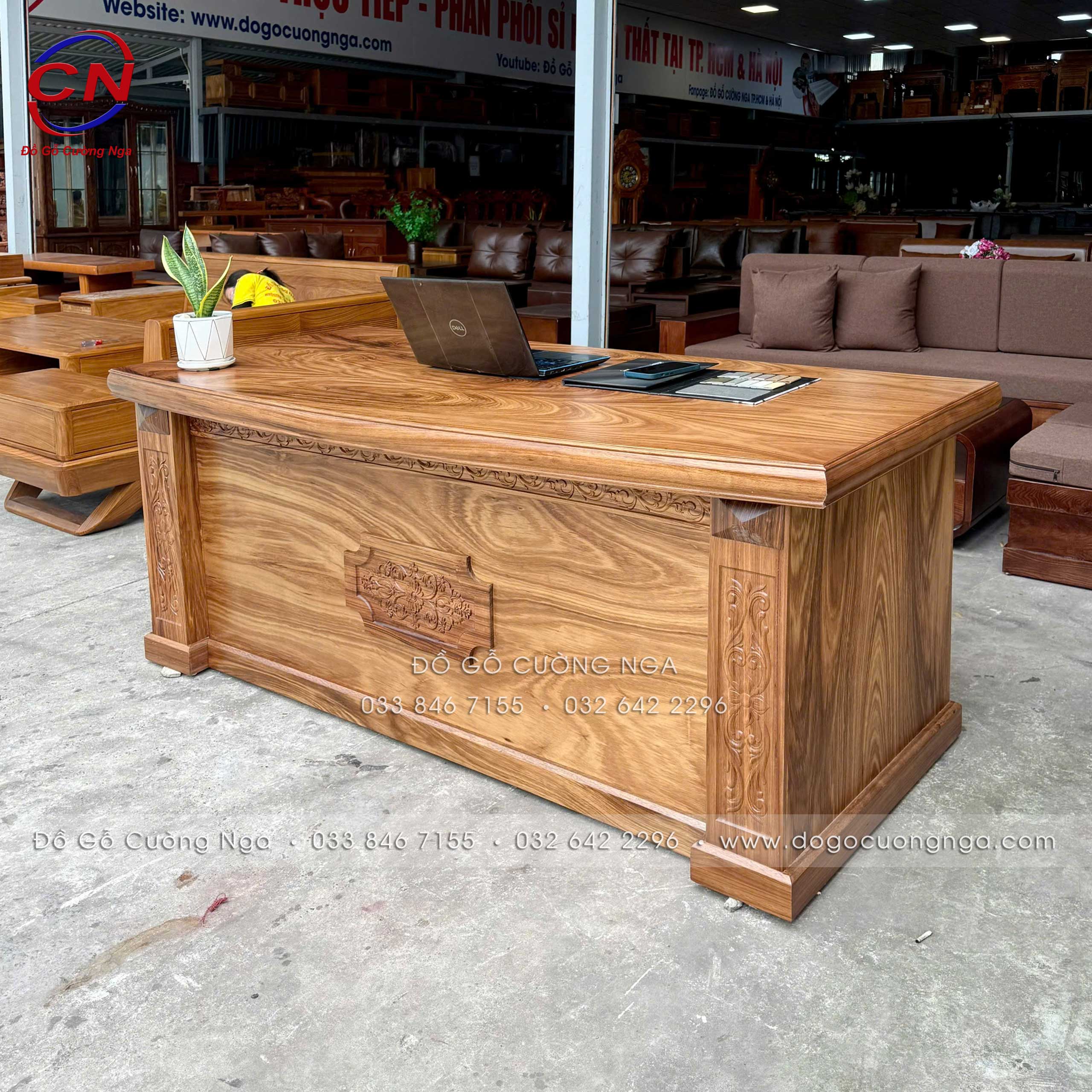 bàn làm việc gỗ hương xám 1m8 