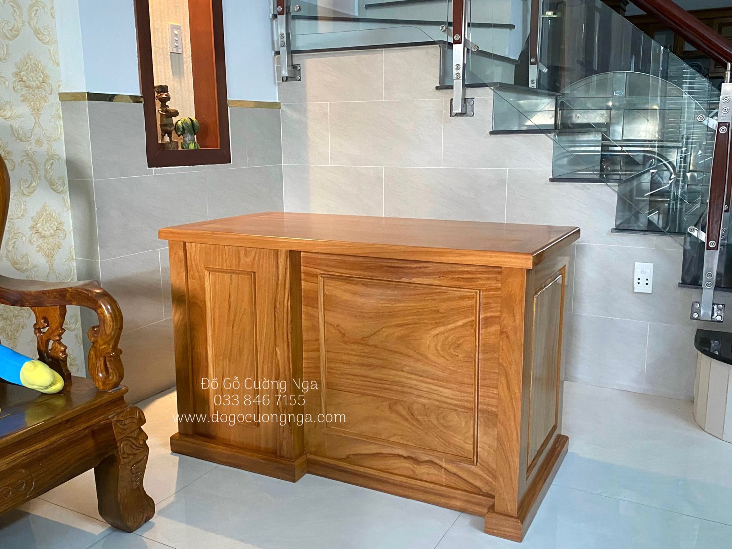 Bàn làm việc gỗ gõ đỏ 1m2 