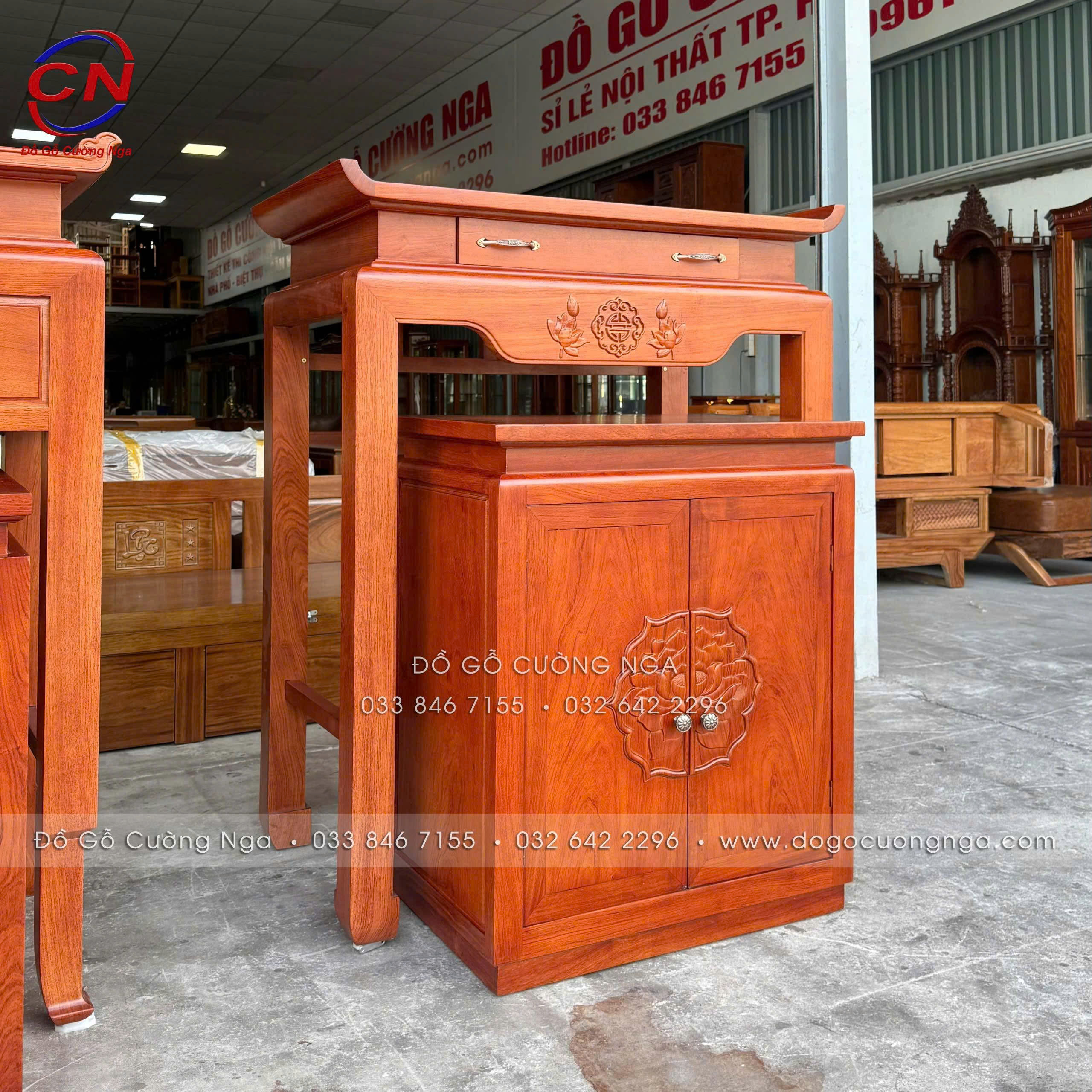 bàn thờ gỗ hương đá chung cư nhà phố