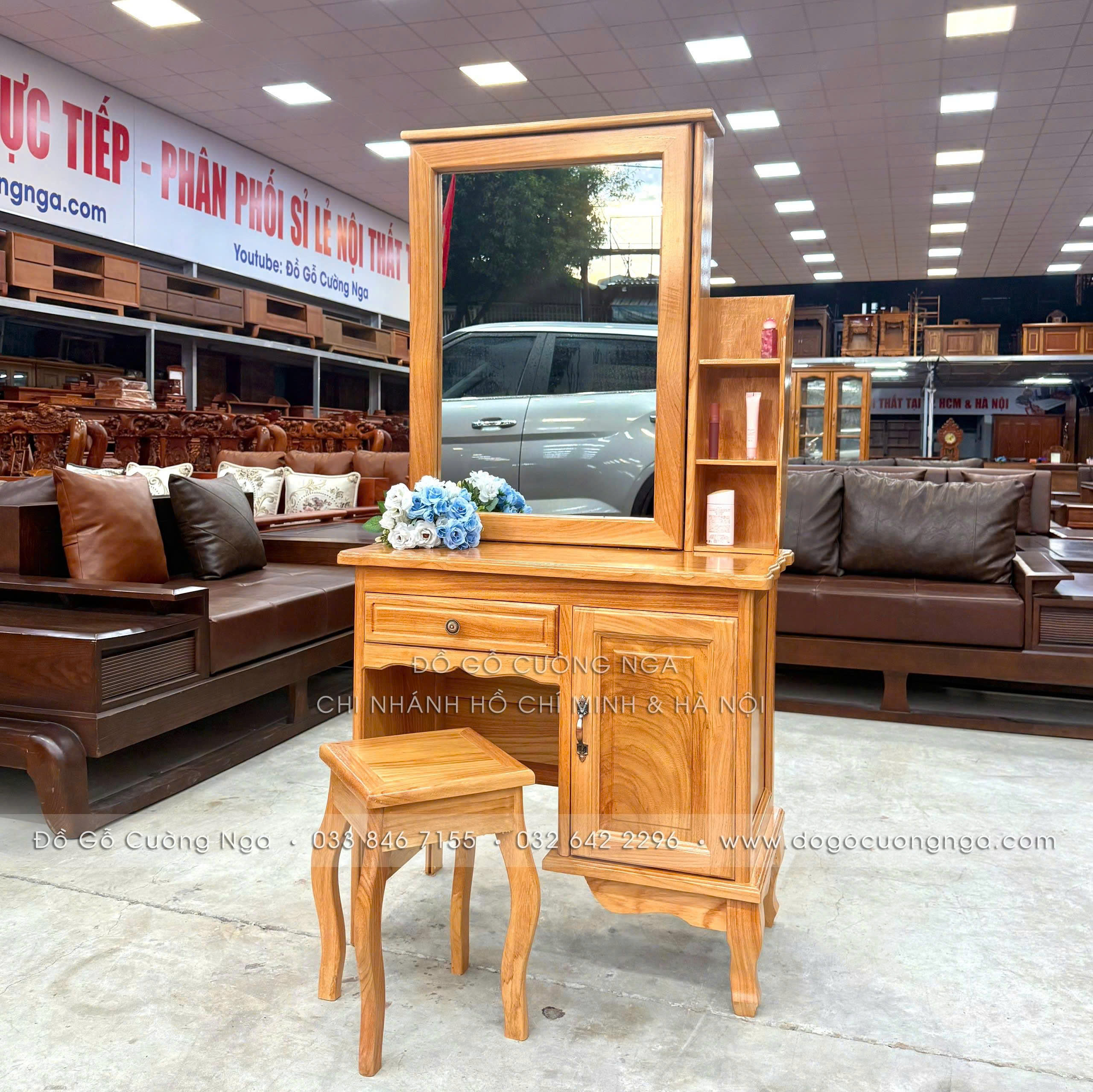bàn trang điểm gỗ gõ đỏ 80cm