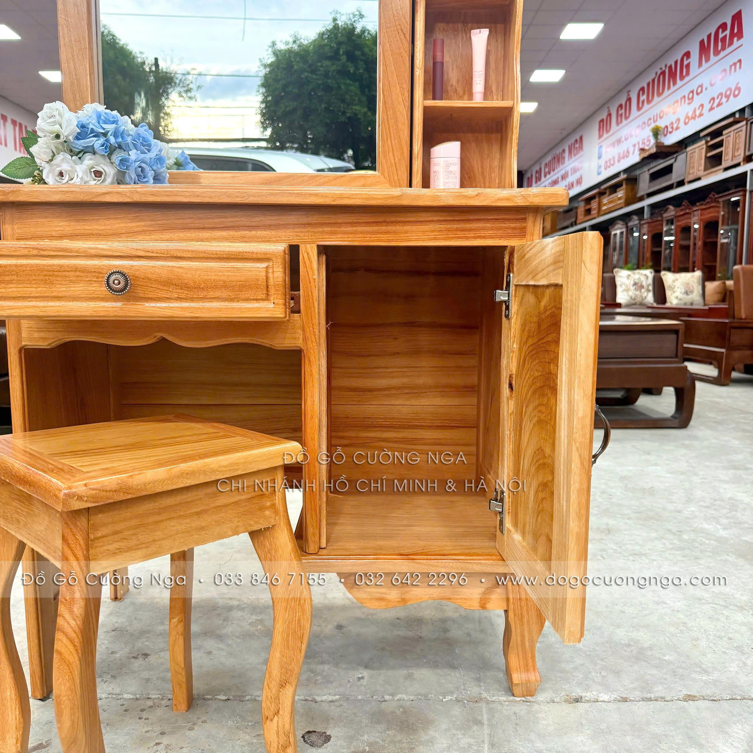 bàn trang điểm gỗ gõ đỏ 80cm