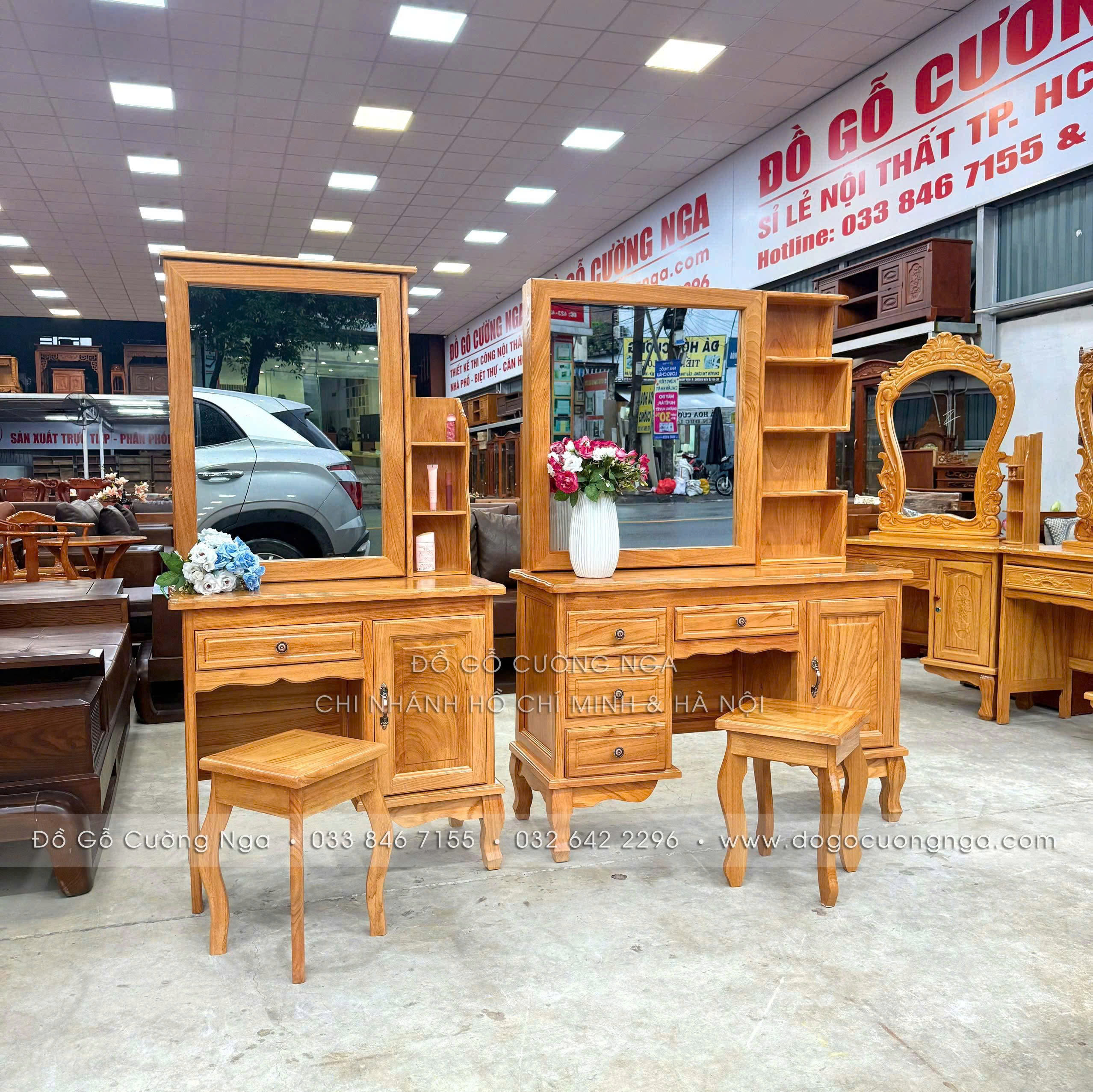 bàn trang điểm gỗ gõ đỏ 80cm