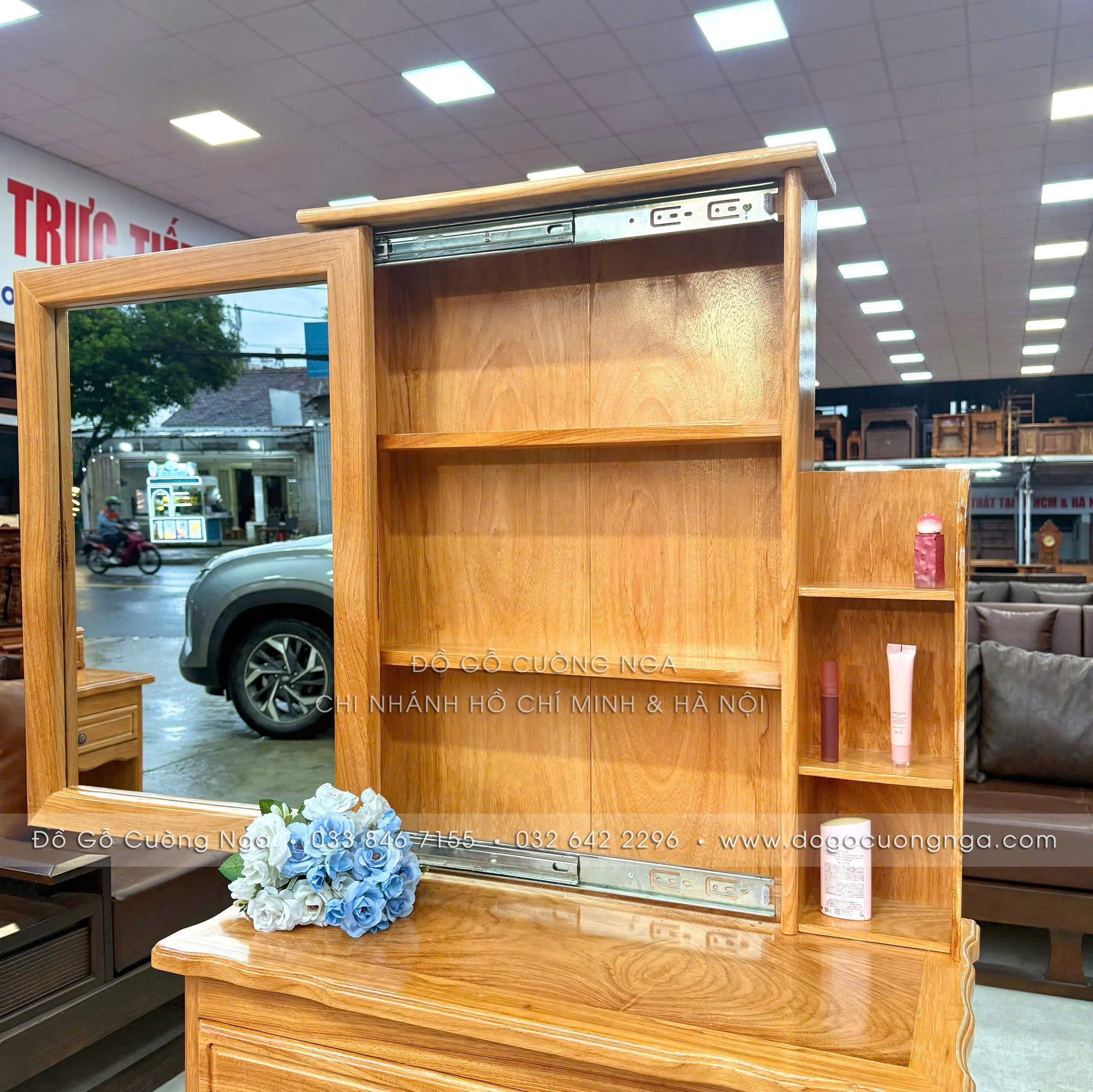 bàn trang điểm gỗ gõ đỏ 80cm