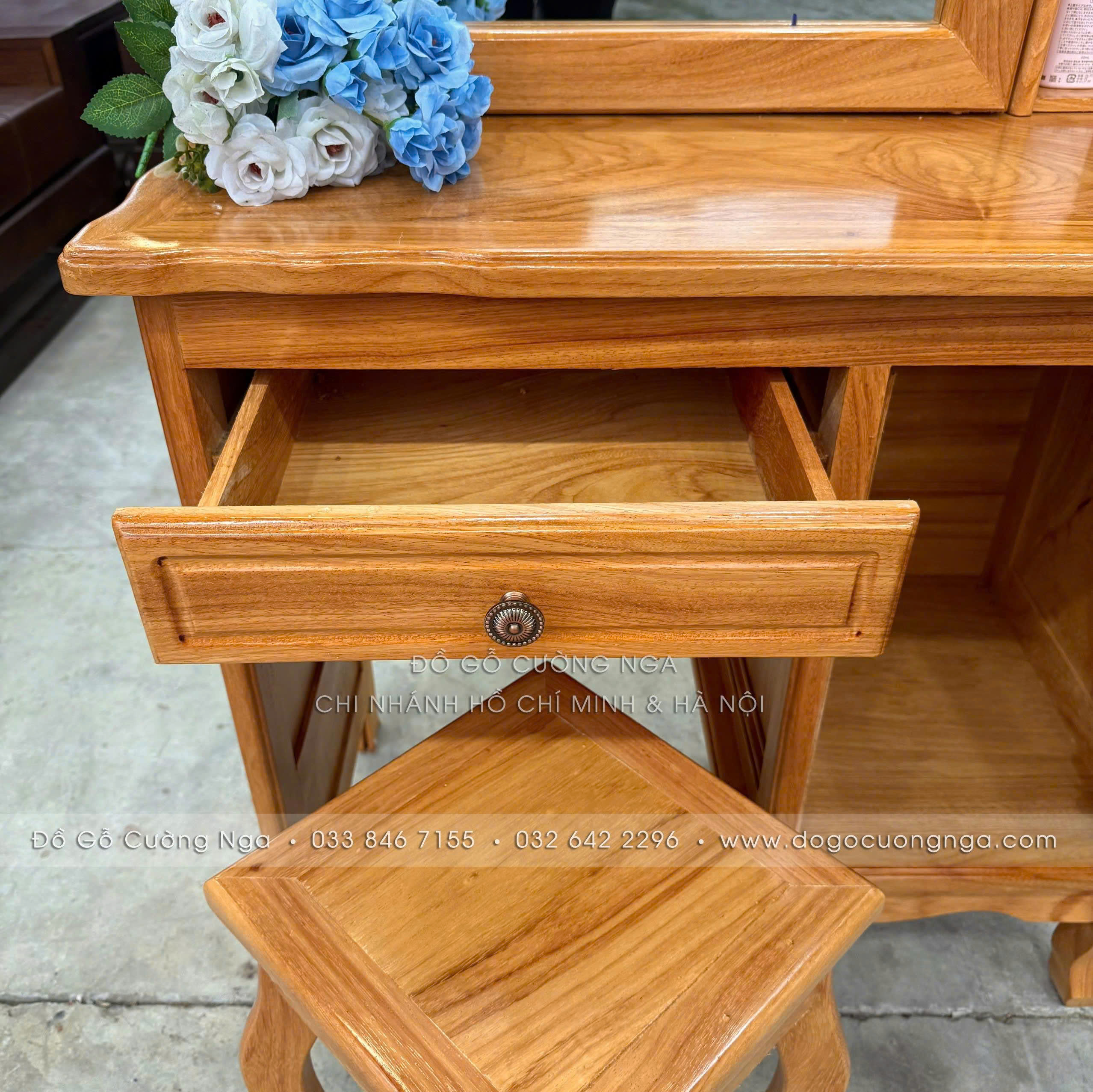 bàn trang điểm gỗ gõ đỏ 80cm