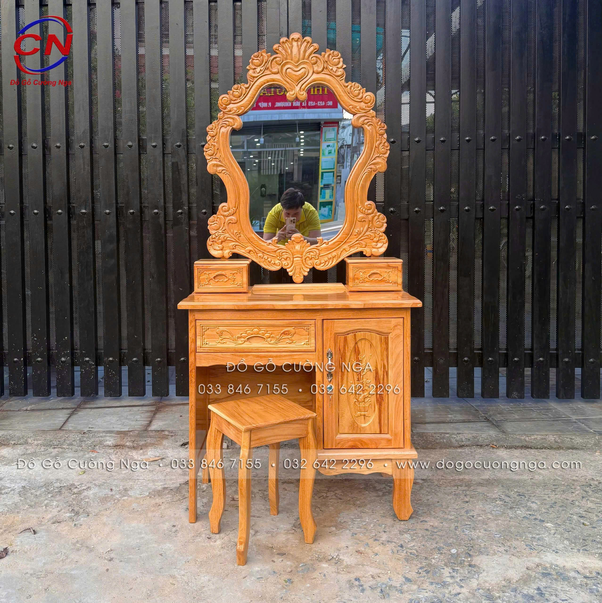 bàn trang điểm gỗ gõ đỏ 80cn