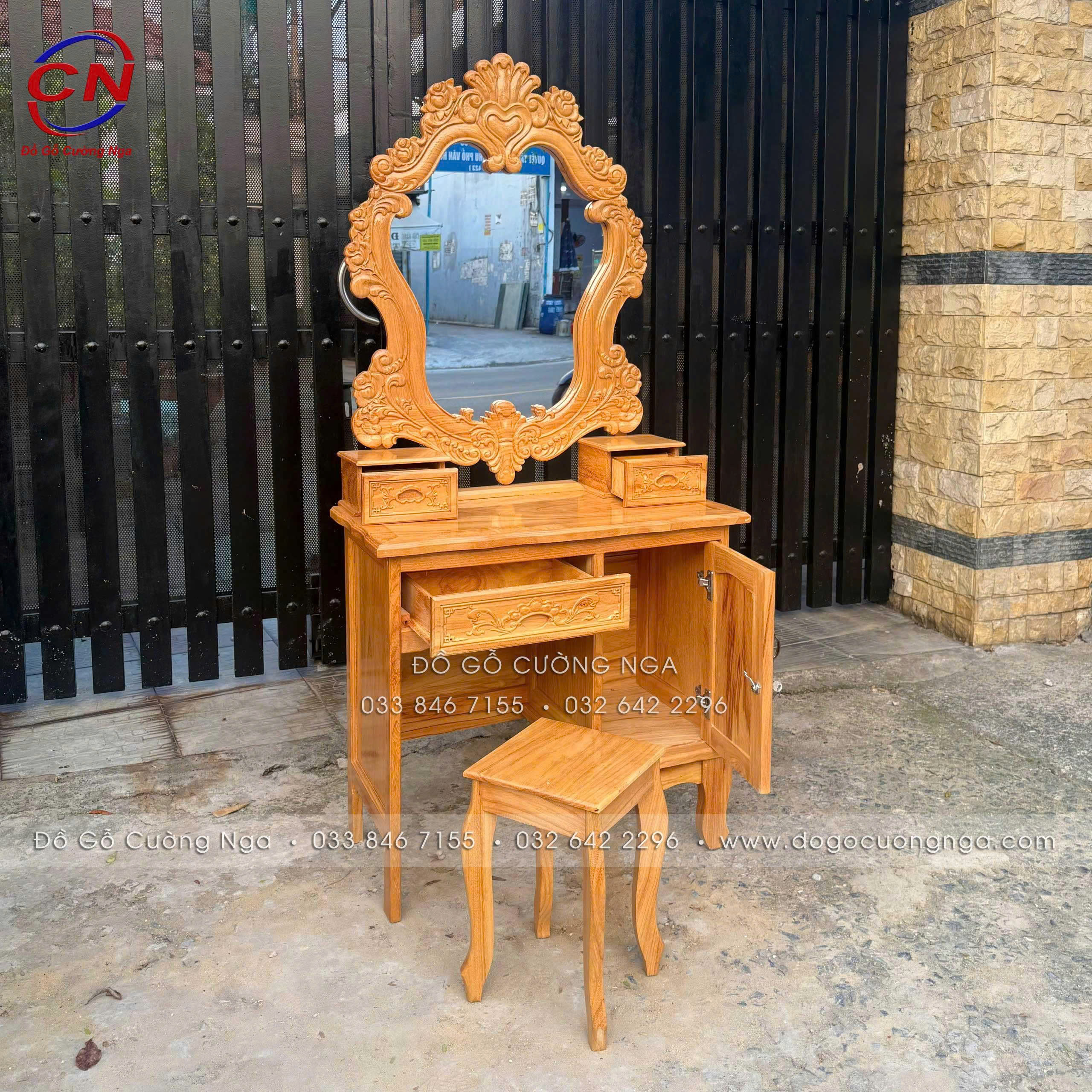 bàn trang điểm gỗ gõ đỏ 80cn